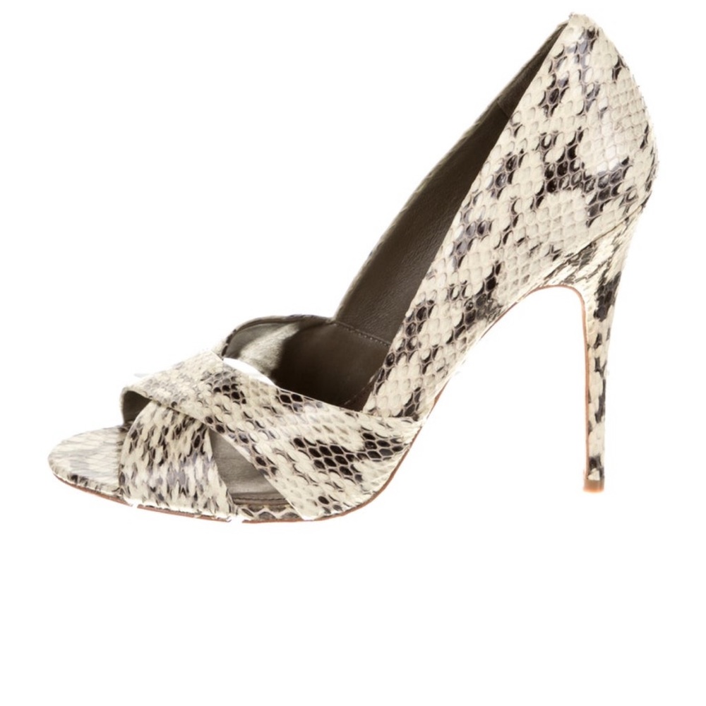 Tory Burch snakeskin heeled open toe pumps